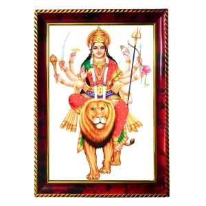 Durga Maa Photo Frame For Wall & Table | 7x9 Inch Golden Cherry Finish | Decorative Durga Maa Photo Frame For Home, Office & Pooja Room (F11565)