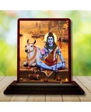 Car Desk/Table Top Lord Shiva Wooden Photo Stand 3x4 Inches, Compact & Stylish Spiritual Display For Car, Home & Office (Pack Of 1) (F14531)