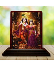 Car Desk/Table Top Lord Radha Krishna Wooden Photo Stand â€“ 3x4 Inches, Compact & Stylish Spiritual Display For Car, Home & Office (Pack Of 1) (F15125)