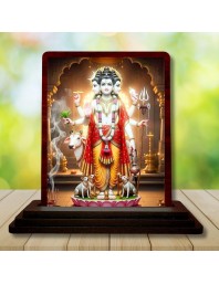 Car Desk/Table Top Lord Dattatreya Wooden Photo Stand 3x4 Inches, Compact & Stylish Spiritual Display For Car, Home & Office (Pack Of 1) (F14395)