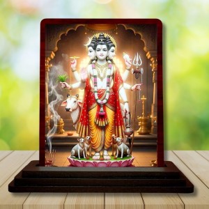 Car Desk/Table Top Lord Dattatreya Wooden Photo Stand 3x4 Inches, Compact & Stylish Spiritual Display For Car, Home & Office (Pack Of 1) (F14395)