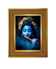 Lord Krishna Photo Frame 16x20 Inches-Brown Wooden Frame For Home, Office & Temple Decoration And Gifting (F6263)