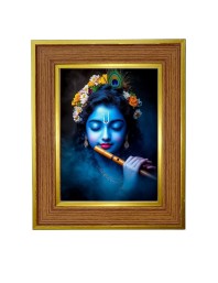 Lord Krishna Photo Frame 10x14 Inches-Brown Wooden Frame For Home, Office & Temple Decoration And Gifting (F6263)