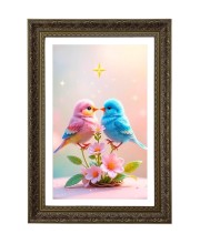 Two Pink And Blue Love Birds Big Photo Frame - 20x28 Inches For Home,Temple & Office Decoration (F10744)