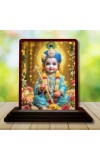 Car Desk/Table Top Lord Little Krishna Wooden Photo Stand 3x4 Inches, Compact & Stylish Spiritual Display For Car, Home & Office (Pack Of 1) (F14232)