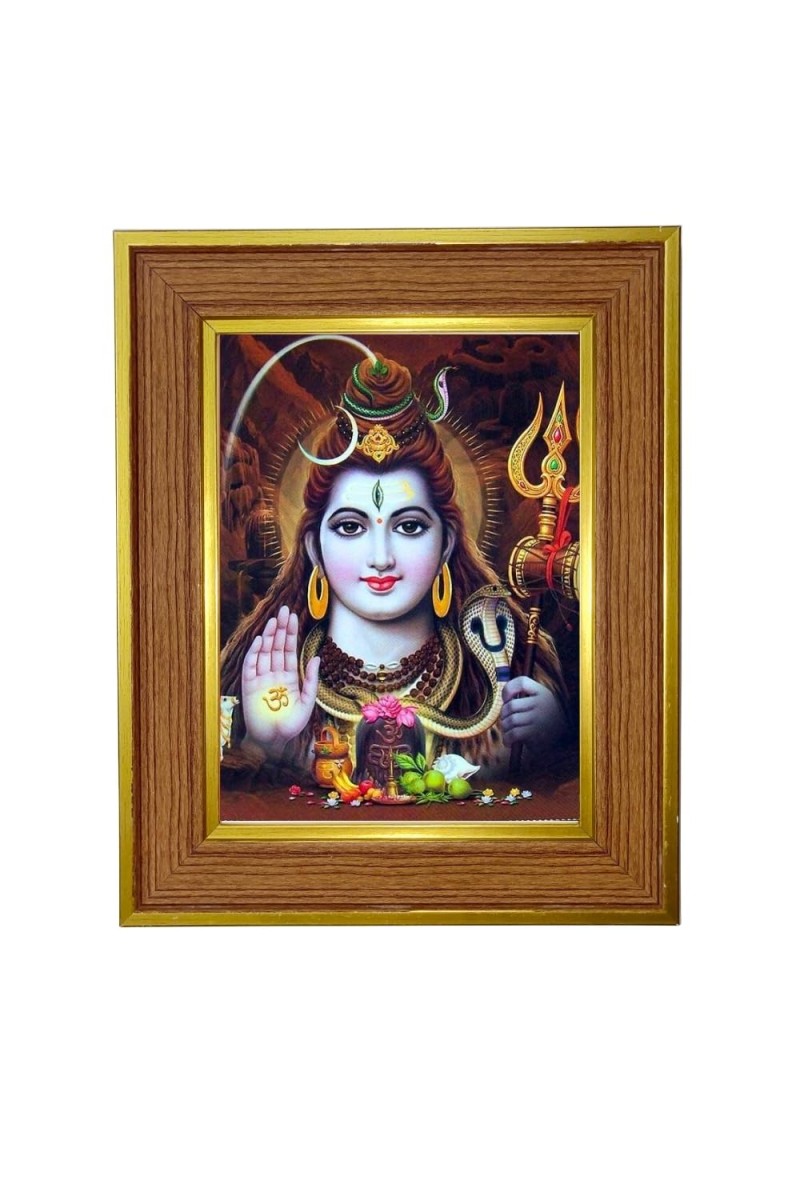 Lord Shiva Photo Frame 14x18 Inches-Brown Wooden Frame For Home, Office & Temple Decoration And Gifting (F6250)