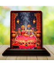 Car Desk/Table Top Radha Krishna Wooden Photo Stand 3x4 Inches, Compact & Stylish Spiritual Display For Car, Home & Office (Pack Of 1) (F14361)