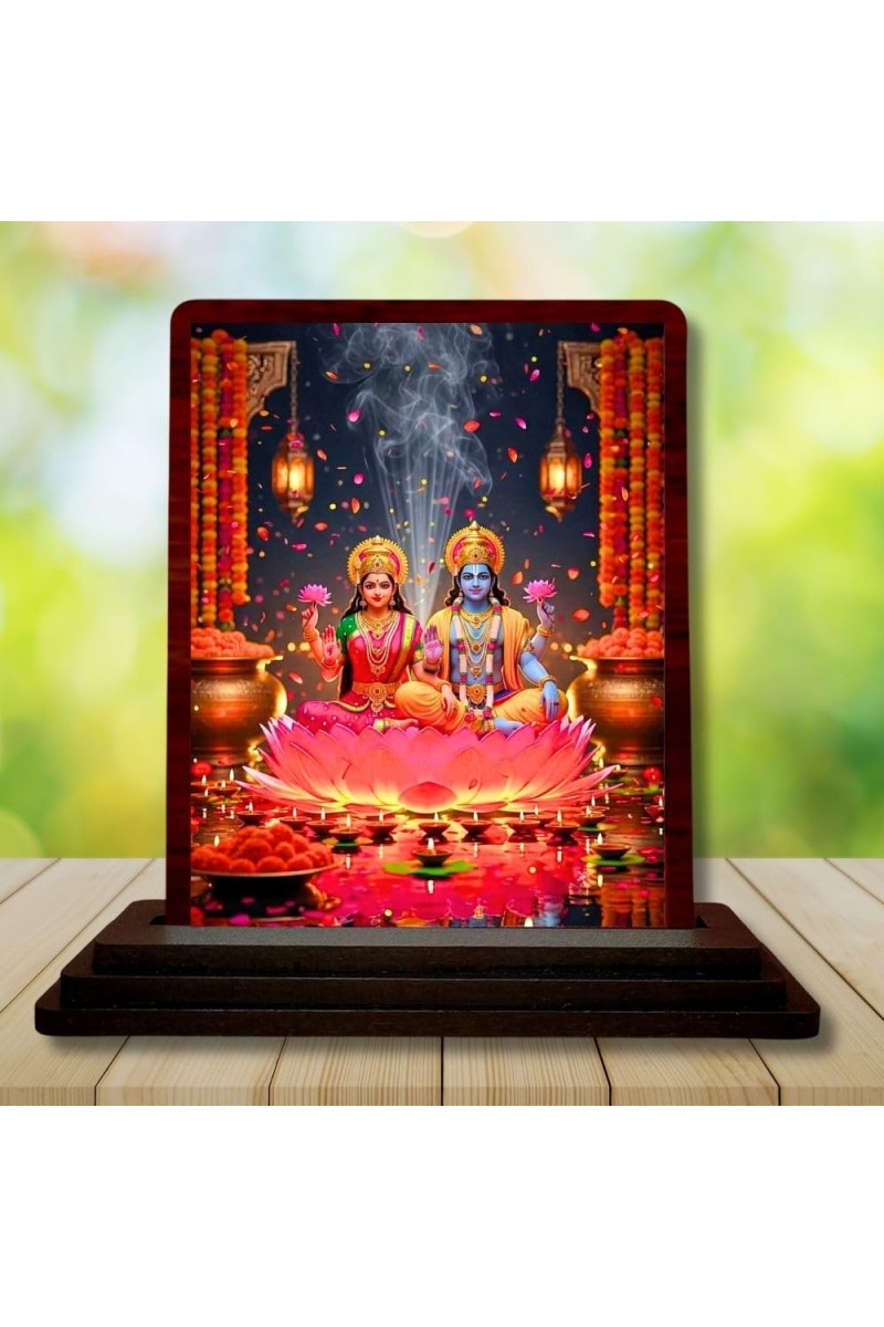 Car Desk/Table Top Radha Krishna Wooden Photo Stand 3x4 Inches, Compact & Stylish Spiritual Display For Car, Home & Office (Pack Of 1) (F14361)