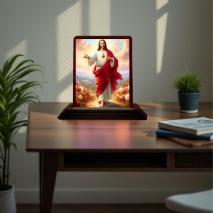 Car Desk/Table Top Lord Jesus Wooden Photo Stand 3x4 Inches, Compact & Stylish Spiritual Display For Car, Home & Office (Pack Of 1) (F14462)