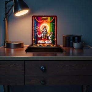 Car Desk/Table Top Lord Shiva Wooden Photo Stand 3x4 Inches, Compact & Stylish Spiritual Display For Car, Home & Office (Pack Of 1) (F14311)
