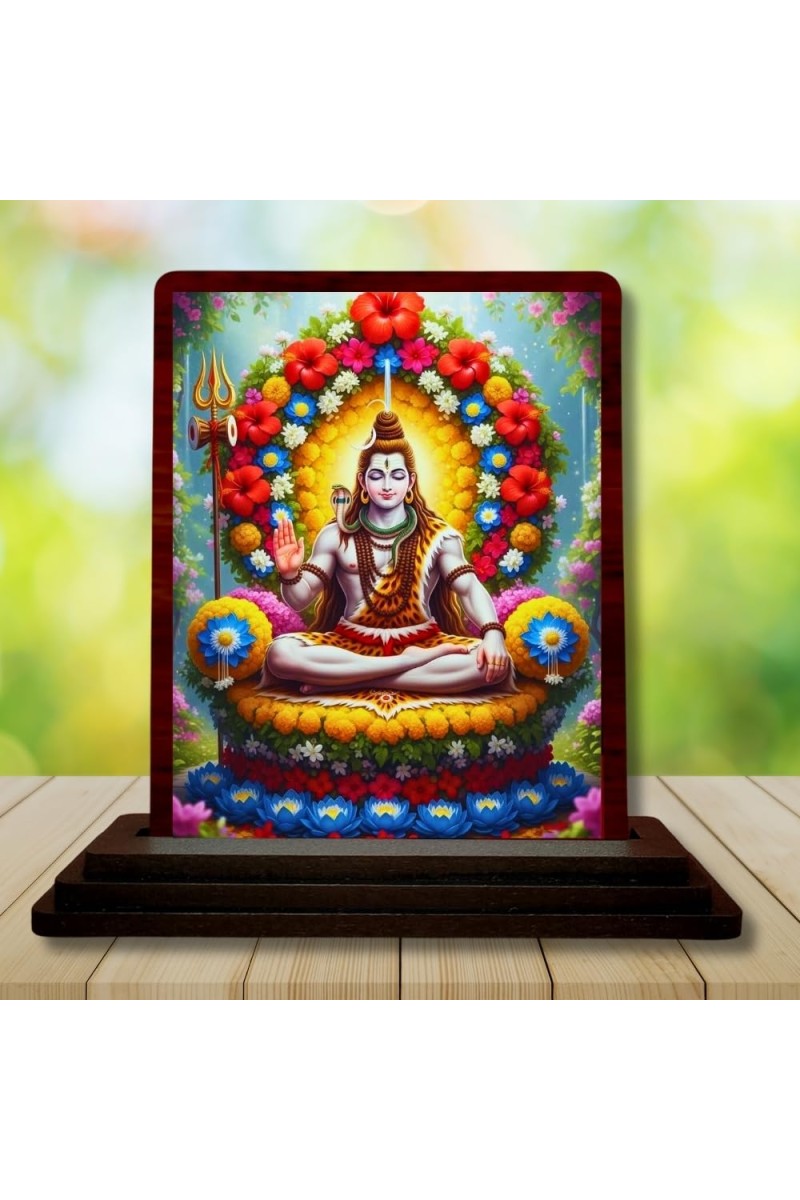 Car Desk/Table Top Lord Shiva Wooden Photo Stand â€“ 3x4 Inches, Compact & Stylish Spiritual Display For Car, Home & Office (Pack Of 1) (F15100)