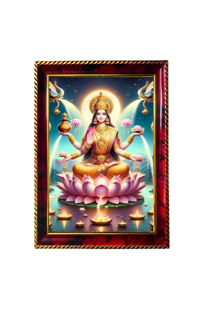 Goddess Laxmi Maa Photo Frame For Wall & Table | 7x9 Inch Golden Cherry Finish | Decorative Goddess Laxmi Maa Photo Frame For Home, Office & Pooja Room (F11330)