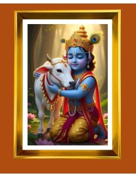 Divine Baby Krishna Golden Photo Frame - 14x18 Inches | Elegant Wooden Frame For Home, Office & Temple Decoration | Spiritual Wall & Table Decor And Gift Item (F9530)