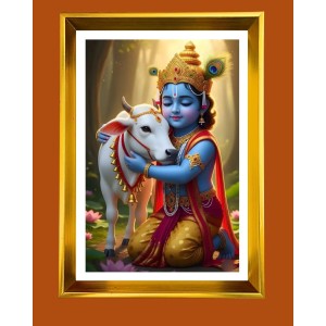 Divine Baby Krishna Golden Photo Frame - 10x14 Inches | Elegant Wooden Frame For Home, Office & Temple Decoration | Spiritual Wall & Table Decor And Gift Item (F9530)