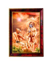 Lord Krishna And Arjuna Photo Frame For Wall & Table | 7x9 Inch Golden Cherry Finish | Decorative Lord Krishna And Arjuna Photo Frame For Home, Office & Pooja Room (F11524)