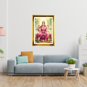 Maa Lakhsmi Golden Photo Frame - 10x14 Inches | Elegant Wooden Frame For Home, Office & Temple Decoration | Spiritual Wall & Table Decor and Gift Item