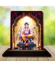 Car Desk/Table Top Lord Dattatreya Wooden Photo Stand 3x4 Inches, Compact & Stylish Spiritual Display For Car, Home & Office (Pack Of 1) (F14338)