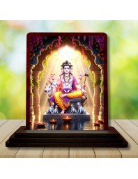 Car Desk/Table Top Lord Dattatreya Wooden Photo Stand 3x4 Inches, Compact & Stylish Spiritual Display For Car, Home & Office (Pack Of 1) (F14338)