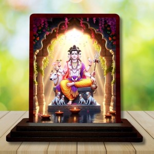 Car Desk/Table Top Lord Dattatreya Wooden Photo Stand 3x4 Inches, Compact & Stylish Spiritual Display For Car, Home & Office (Pack Of 1) (F14338)