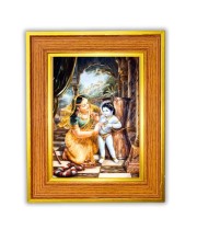 Yashoda And Baby Lord Krishna Photo Frame 10x14 Inches-Brown Wooden Frame For Home, Office & Temple Decoration And Gifting (F6475)