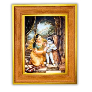 Yashoda And Baby Lord Krishna Photo Frame 18x22 Inches-Brown Wooden Frame For Home, Office & Temple Decoration And Gifting (F6475)