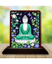 Car Desk/Table Top Lord Buddha Wooden Photo Stand 3x4 Inches, Compact & Stylish Spiritual Display For Car, Home & Office (Pack Of 1) (F14484)