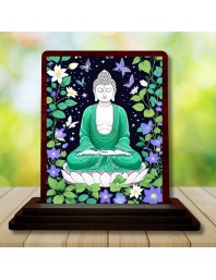Car Desk/Table Top Lord Buddha Wooden Photo Stand 3x4 Inches, Compact & Stylish Spiritual Display For Car, Home & Office (Pack Of 1) (F14484)