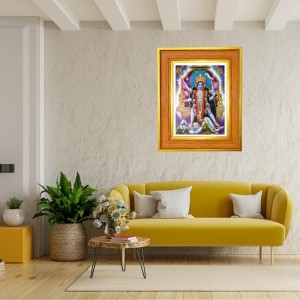 Maa Kaali Photo Frame 14x18 Inches-Brown Wooden Frame For Home, Office & Temple Decoration And Gifting (F6486)