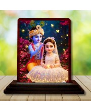 Car Desk/Table Top Radha Krishna Wooden Photo Stand 3x4 Inches, Compact & Stylish Spiritual Display For Car, Home & Office (Pack Of 1) (F14389)