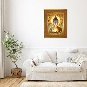 Lord Buddha Photo Frame 14x18 Inches-Brown Wooden Frame For Home, Office & Temple Decoration And Gifting (F6248)