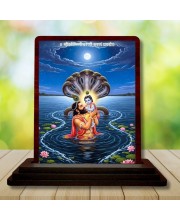 Car Desk/Table Top Lord Krishna Wooden Photo Stand 3x4 Inches, Compact & Stylish Spiritual Display For Car, Home & Office (Pack Of 1) (F14301)