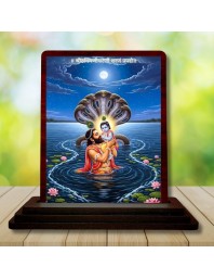 Car Desk/Table Top Lord Krishna Wooden Photo Stand 3x4 Inches, Compact & Stylish Spiritual Display For Car, Home & Office (Pack Of 1) (F14301)