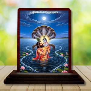Car Desk/Table Top Lord Krishna Wooden Photo Stand 3x4 Inches, Compact & Stylish Spiritual Display For Car, Home & Office (Pack Of 1) (F14301)