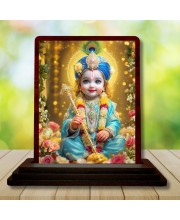 Car Desk/Table Top Lord Bal Krishna Wooden Photo Stand â€“ 3x4 Inches, Compact & Stylish Spiritual Display For Car, Home & Office (Pack Of 1) (F15130)