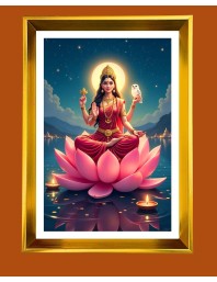 Mata Lakhsmi Golden Photo Frame - 14x18 Inches | Elegant Wooden Frame For Home, Office & Temple Decoration | Spiritual Wall & Table Decor And Gift Item (F9732)