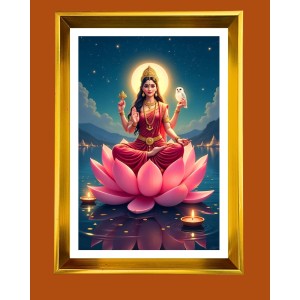 Mata Lakhsmi Golden Photo Frame - 14x18 Inches | Elegant Wooden Frame For Home, Office & Temple Decoration | Spiritual Wall & Table Decor And Gift Item (F9732)