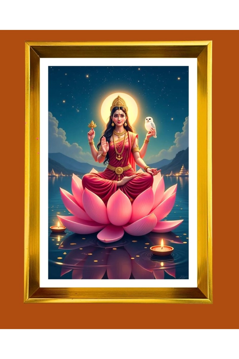 Mata Lakhsmi Golden Photo Frame - 18x22 Inches | Elegant Wooden Frame For Home, Office & Temple Decoration | Spiritual Wall & Table Decor And Gift Item (F9732)