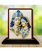 Car Desk/Table Top Lord Radha Krishna Wooden Photo Stand 3x4 Inches, Compact & Stylish Spiritual Display For Car, Home & Office (Pack Of 1) (F15180)