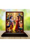 Car Desk/Table Top Radha Krishna Wooden Photo Stand 3x4 Inches, Compact & Stylish Spiritual Display For Car, Home & Office (Pack Of 1) (F14369)