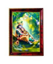 Cute Radha Krishna Photo Frame For Wall & Table | 7x9 Inch Golden Cherry Finish | Decorative Cute Radha Krishna Photo Frame For Home, Office & Pooja Room (F11518)