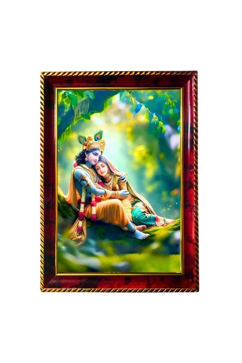 Cute Radha Krishna Photo Frame For Wall & Table | 7x9 Inch Golden Cherry Finish | Decorative Cute Radha Krishna Photo Frame For Home, Office & Pooja Room (F11518)
