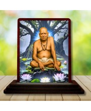 Car Desk/Table Top Swami Samarth Wooden Photo Stand 3x4 Inches, Compact & Stylish Spiritual Display For Car, Home & Office (Pack Of 1) (F14375)