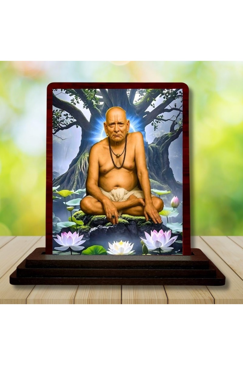 Car Desk/Table Top Swami Samarth Wooden Photo Stand 3x4 Inches, Compact & Stylish Spiritual Display For Car, Home & Office (Pack Of 1) (F14375)