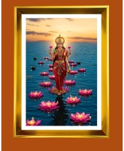 Mata Lakhsmi Golden Photo Frame - 16x20 Inches | Elegant Wooden Frame For Home, Office & Temple Decoration | Spiritual Wall & Table Decor And Gift Item (F9729)