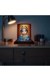 Car Desk/Table Top Lord Little Krishna Wooden Photo Stand 3x4 Inches, Compact & Stylish Spiritual Display For Car, Home & Office (Pack Of 1) (F14230)