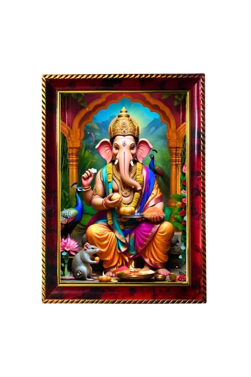 Lord Ganesha Photo Frame For Wall & Table | 7x9 Inch Golden Cherry Finish | Decorative Lord Ganesha Photo Frame For Home, Office & Pooja Room (F11405)