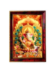 Lord Ganapathi Photo Frame For Wall & Table | 7x9 Inch Golden Cherry Finish | Decorative Lord Ganapathi Photo Frame For Home, Office & Pooja Room (F11480)