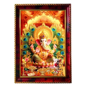 Lord Ganapathi Photo Frame For Wall & Table | 7x9 Inch Golden Cherry Finish | Decorative Lord Ganapathi Photo Frame For Home, Office & Pooja Room (F11480)