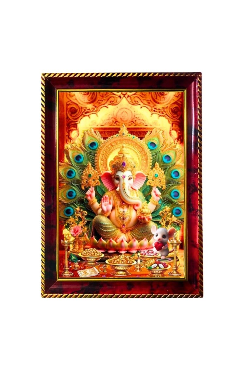 Lord Ganapathi Photo Frame For Wall & Table | 7x9 Inch Golden Cherry Finish | Decorative Lord Ganapathi Photo Frame For Home, Office & Pooja Room (F11480)