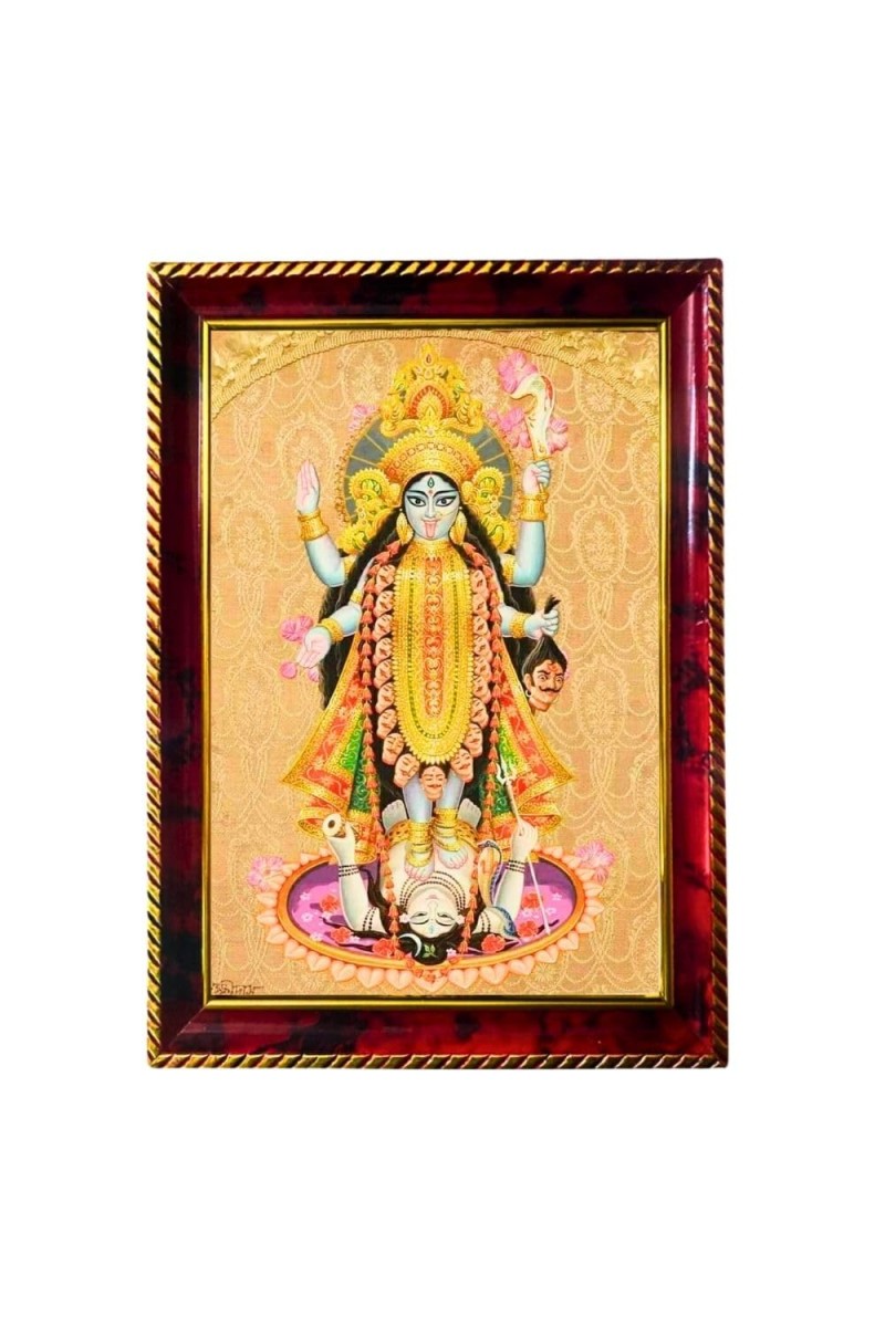 Kaali Ma Photo Frame For Wall & Table | 7x9 Inch Golden Cherry Finish | Decorative Kalika Ma Photo Frame For Home, Office & Pooja Room (F11596)